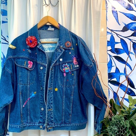 Freego Jackets & Blazers - Vintage Freego Oversized & Embellished Jean Jacket